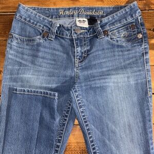 Harley Davidson Jeans Womens 8 (30x30) Blue Denim Skinny Embroider Logo Low Rise